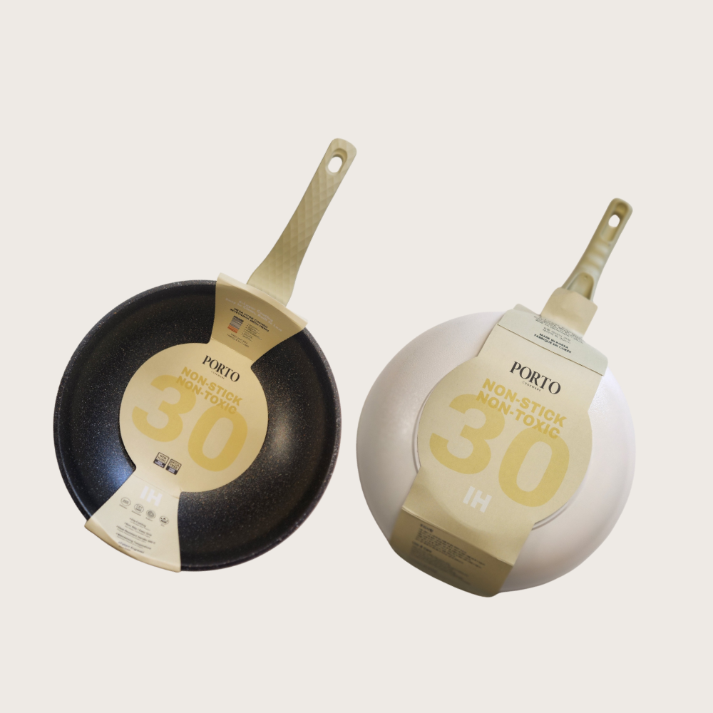 Porto IH Mega Stone Wok  30cm(5.4liter)-Oat Ivory